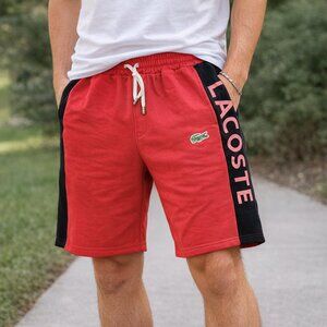 Men’s Lacoste Athletic Shorts 3X Red Black Logo Y2K Streetwear